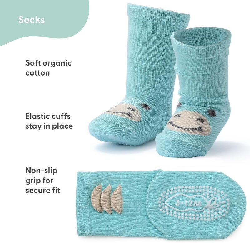 The Peanut Shell Organic Baby Unisex Socks 0-24 Months Set of 12 Non-Slip Grip Soft Cotton Newborn & Toddler Socks - Gray Mint - Image 2